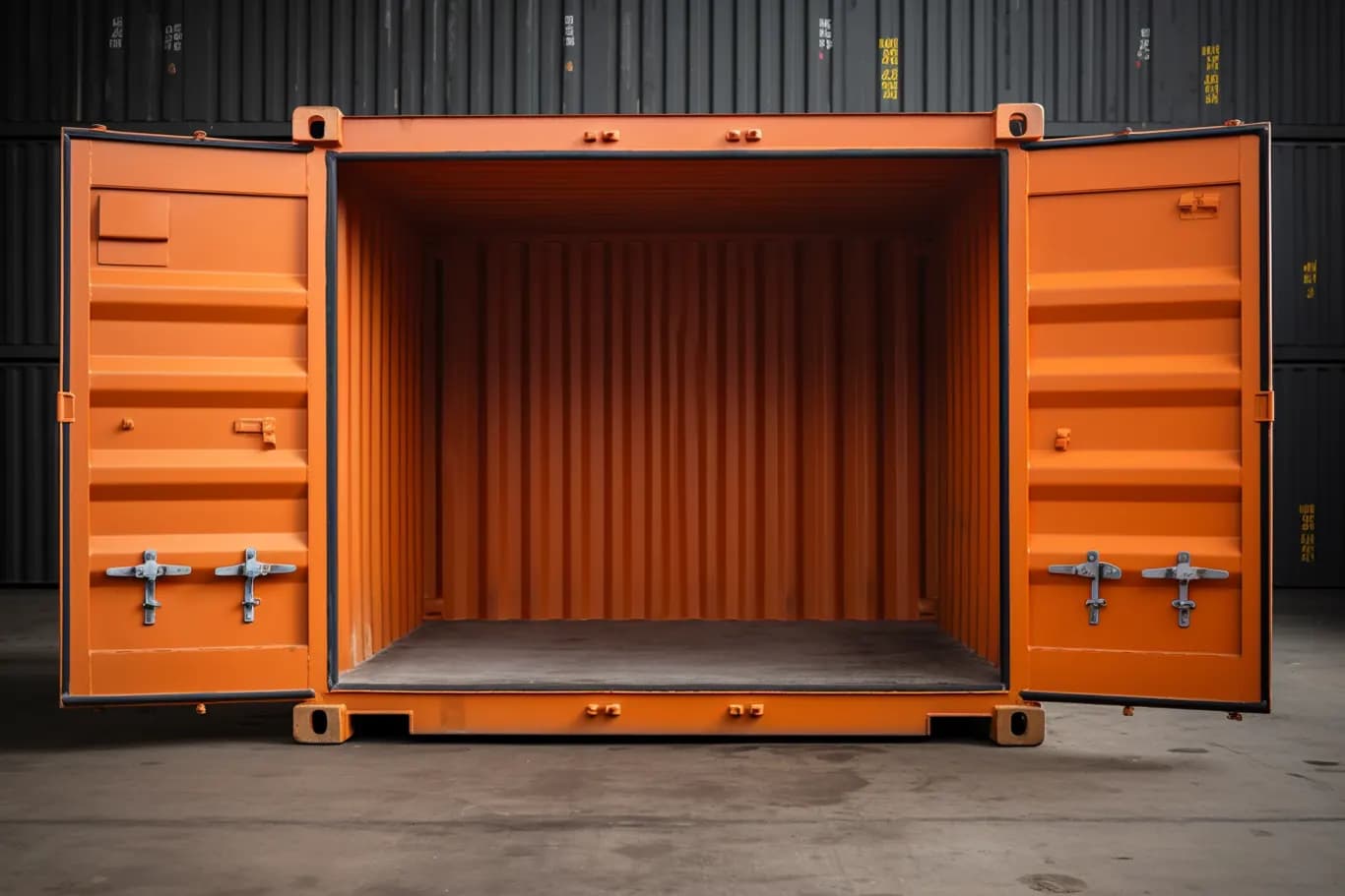empty orange container with door open